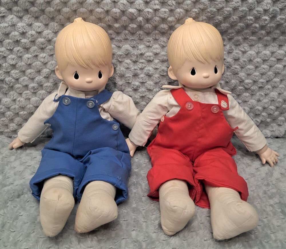 Set of 2 VTG Precious Moments Porcelain Head Collectible Doll 20" Enesco Boys